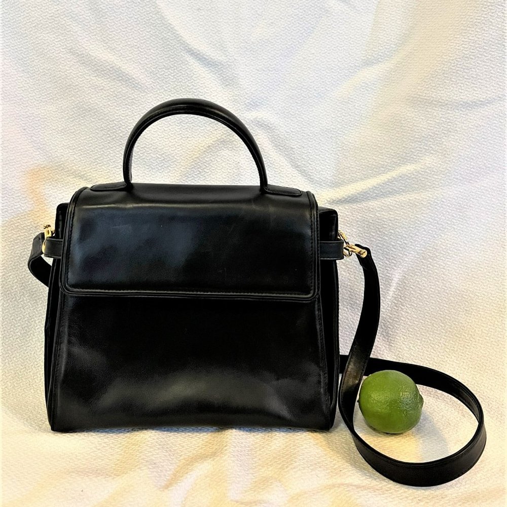 Mark Cross Vintage Black Leather Flap Handbag